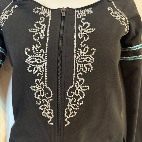 Bebe Sport Black Top SZ Medium Embellished Zip-Up Cold Shoulder Athleisure - Picture 9 of 9